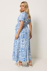 YOURS Plus Size Blue Mixed Palm Tree Wrap Front Dress | Yours Clothing 2