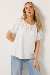 LTS Tall Women's White Tie Front Linen Blouse | Long Tall Sally 3