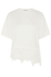 YOURS camiseta de satén blanco con ribete de encaje