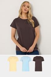 LTS Tall 3 PACK Women's Chocolate Brown & Light Blue Cotton V-Neck T-Shirts | Long Tall Sally 2