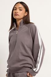 PixieGirl Petite Women's Set Purple Stripe Quarter Zip Sweatshirt & Wide Leg Joggers | PixieGirl 4