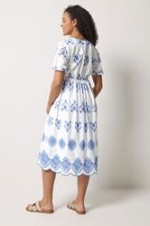 M&Co White & Blue Broderie Cotton Midi Dress | M&Co 4