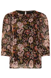 M&Co Black Floral Angel Sleeve Blouse