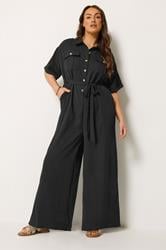 YOURS Plus Size Black Button Front Jumpsuit | Yours Clothing 1