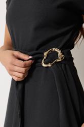 PixieGirl Petite Women's Black Buckle Midi Dress | PixieGirl 4