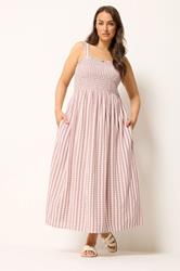 YOURS Plus Size Pink Gingham Shirred Sundress | Yours Clothing 3