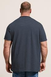 BadRhino Big & Tall Navy Blue Extra Long Stripe Pique T-Shirt | BadRhino 2