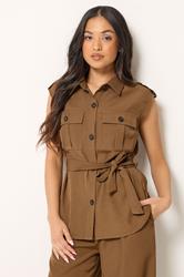 PixieGirl Petite Women's Brown Belted Utility Shirt | PixieGirl  3