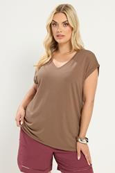 YOURS Plus Size Natural Brown V-Neck Basic T-Shirt | Yours Clothing 3