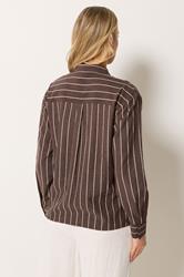 LTS Tall Women's Chocolate Brown Stripe Linen Shirt | Long Tall Sally 5