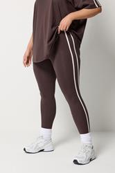 YOURS ACTIVE Plus Size Chocolate Brown Side Stripe Leggings | Yours Clothing 1