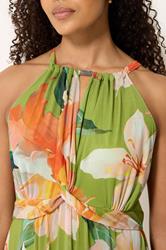 M&Co Green Floral Print Mesh Knot Front Halter Maxi Dress | M&Co 5
