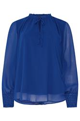 M&Co Blusa azul cobalto con cuello de lazo