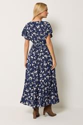 M&Co Navy Blue Floral Print Shirred Waist Maxi Dress | M&Co 2