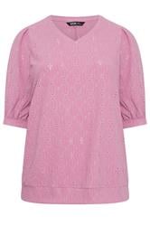 YOURS Plus Size Pink Broderie Anglaise Balloon Sleeve Top | Yours Clothing 5