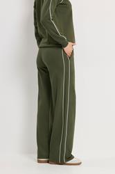 LTS Tall Women's Khaki Green Cotton Pipe Quarter Zip Sweatshirt & Wide Leg Trousers Set 7
