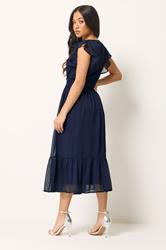 PixieGirl Petite Women's Navy Blue Dobby Maxi Dress | PixieGirl 4