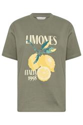 PixieGirl Petite Women's Sage Green Lemon Graphic Cotton Oversized T-Shirt | PixieGirl 5