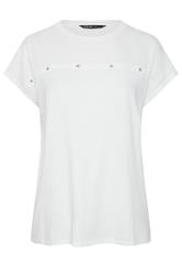 YOURS Curve White Stud Grown-On Sleeve T-Shirt