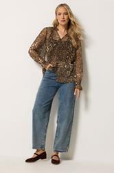 LTS Tall Women's Brown Leopard Sheer Pintuck Blouse | Long Tall Sally 1