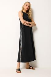 LTS Tall Black Swirl Trim Cotton Sleeveless Midi Dress | Long Tall Sally 3