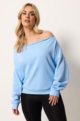 YOURS Plus Size Light Blue Off Shoulder Sweatshirt | Yours Cothing 3