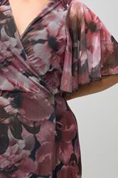 YOURS LONDON Plus Size Burgundy Red Floral Abstract Mesh Dress | Yours Clothing 4