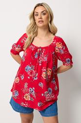 YOURS Plus Size Red Floral Tie Neck Blouse | Yours Clothing 3