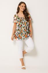 YOURS Plus Size Orange & Pink Floral Pintuck Blouse | Yours Clothing 1