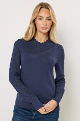 M&Co Navy Blue Pointelle Sleeve Jumper | M&Co 3