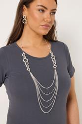 Silver Tone Long Layered Necklace & Earrings Set | Ypurs Clothing 2