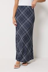 PixieGirl Petite Women's Navy Blue Check Maxi Skirt | PixieGirl 1