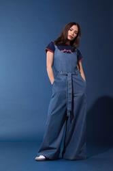 PixieGirl Petite Women's Blue Denim Wide Leg Jumpsuit | PixieGirl 1