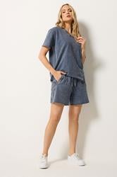 LTS Tall Women's Set Navy Blue Acid Wash T-Shirt & Shorts | Long Tall Sally 1