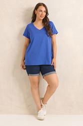 EVANS Plus Size Cobalt Blue Cotton T-Shirt | Evans 1