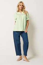 M&Co Sage Green Embroidered Cotton Ruffle Top | M&Co 1