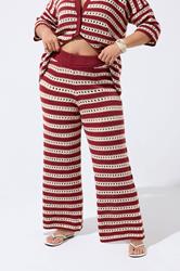 LIMITED COLLECTION Plus Size Burgundy Red Stripe Crochet Wide Leg Trousers | Yours Clothing 1