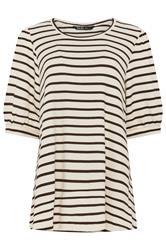 YOURS Curve White & Brown Stripe Knitted Puff Sleeve Top