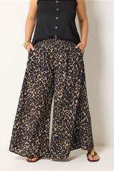 YOURS Plus Size Chocolate Brown Leopard Wide Leg Trousers | Yours Clothing 3