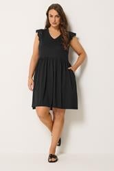 YOURS Plus Size Black Broderie Anglaise Peplum Dress | Yours Clothing 1