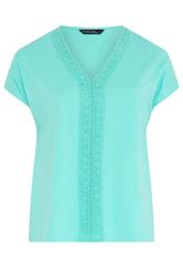 EVANS Curve Aqua Blue Cotton Crochet Trim Top