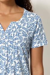 M&Co Blue & White Leaf Print Cotton Henley Top | M&Co 4