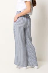 M&Co Blue Stripe Tie Waist Cotton Trousers | M&Co 4