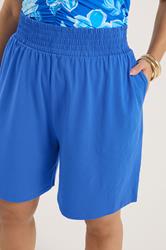 YOURS Plus Size Dark Blue Shirred Shorts | Yours Clothing 6