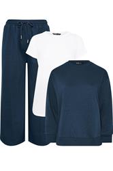 YOURS Curve Navy Blue Sweatshirt Jogger & T-Shirt Set