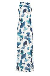 LTS Tall marineblauwe midi-jurk met bloemenpatroon en hoge hals