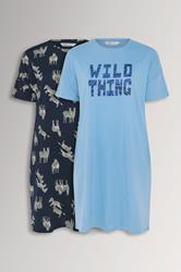 YOURSET 2 PACK Plus Size Blue 'Wild Thing' Sleep Tee Nightdresses | Yours Clothing 3