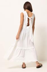 PixieGirl Petite Women's White Ruffle Tie Back Midi Dress | PixieGirl 2