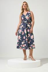 YOURS LONDON Plus Size Navy Blue Floral Midi Dress | Yours Clothing 1