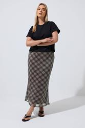 LIMITED COLLECTION Plus Size Brown Checked Mesh Skirt | Yours Clothing 3